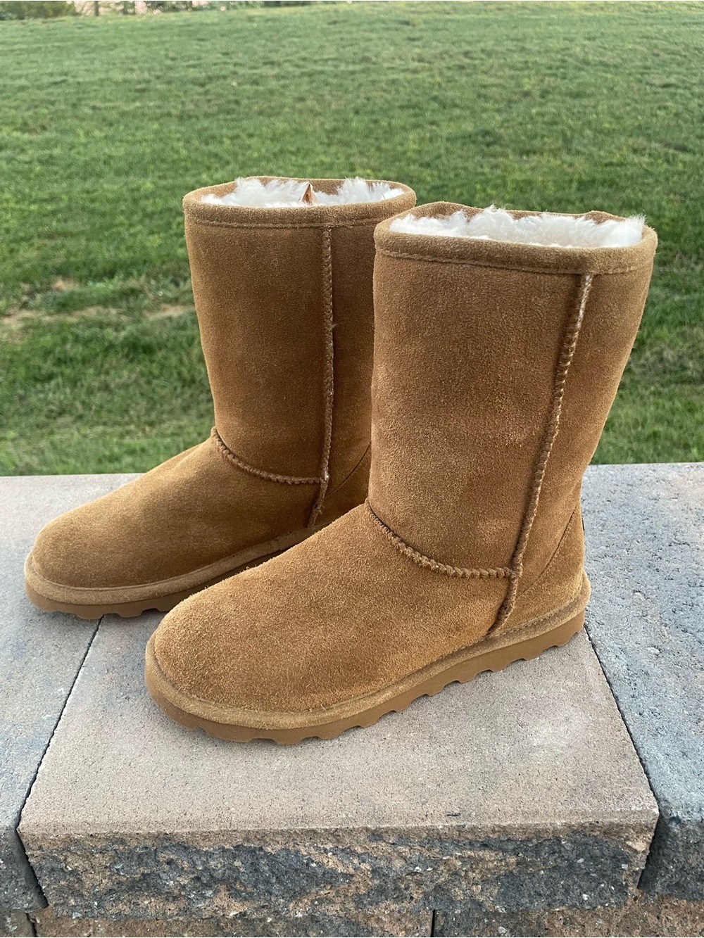 BearPaw Women's Suede Shearling Mid-Calf Boots - Chestnut